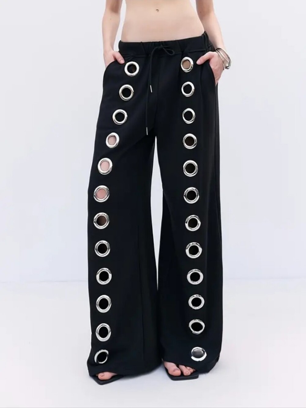 Women's 2026 New Style Metal Ring Wide-Leg Pants, Trendy Loose-Fit Flowy Pants